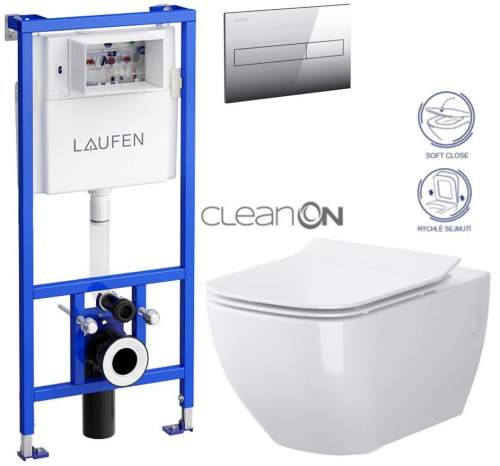 LAUFEN Rámový podomítkový modul CW1 SET s chromovým tlačítkem + WC CERSANIT VIRGO CLEANON + SEDÁTKO H8946600000001CR ME1