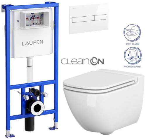 LAUFEN Rámový podomítkový modul CW1 SET s bílým tlačítkem + WC CERSANIT CLEANON CASPIA + SEDÁTKO H8946600000001BI CP1