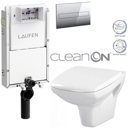 LAUFEN LIS TW1 SET s chromovým tlačítkem + WC CERSANIT CLEANON CARINA + SEDÁTKO