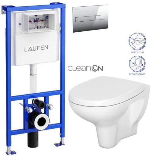 LAUFEN CW1 SET s chromovým tlačítkem + WC CERSANIT ARTECO CLEANON + SEDÁTKO