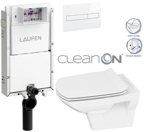 LAUFEN LIS TW1 SET s bílým tlačítkem + WC CERSANIT CLEANON CARINA + SEDÁTKO
