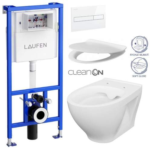 LAUFEN Rámový podomítkový modul CW1 SET s bílým tlačítkem + WC CERSANIT CLEANON MODUO + SEDÁTKO H8946600000001BI MO1