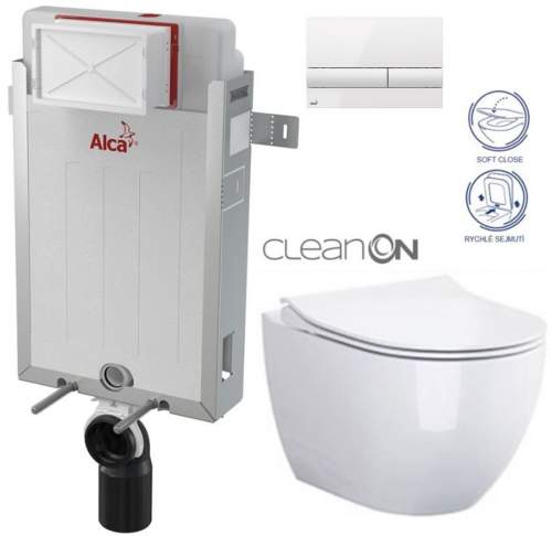 ALCAPLAST Renovmodul předstěnový instalační systém s bílým tlačítkem M1710 + WC CERSANIT ZEN CLEANON + SEDÁTKO AM115/1000 M1710 HA1