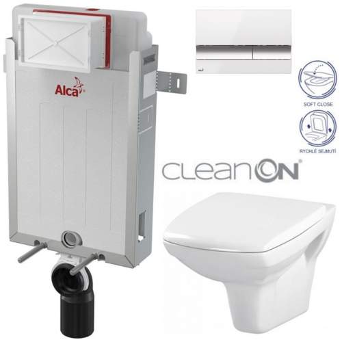 ALCAPLAST Renovmodul předstěnový instalační systém s bílým/ chrom tlačítkem M1720-1 + WC CERSANIT CLEANON CARINA + SEDÁTKO AM115/1000 M1720-1 CA2