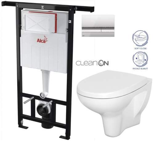 ALCAPLAST Jádromodul předstěnový instalační systém s chromovým tlačítkem M1721 + WC CERSANIT ARTECO CLEANON + SEDÁTKO AM102/1120 M1721 AT1