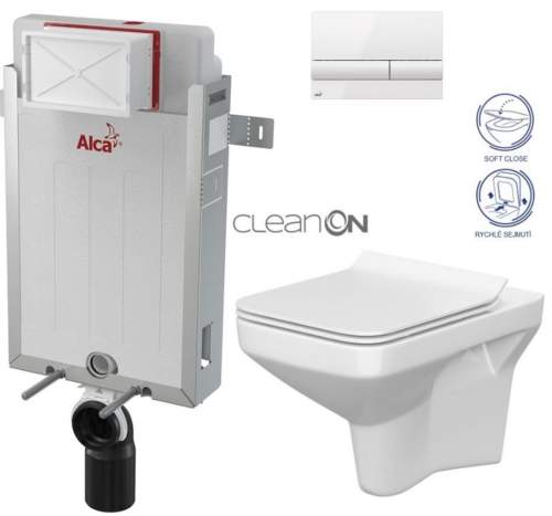 ALCAPLAST Renovmodul předstěnový instalační systém s bílým tlačítkem M1710 + WC CERSANIT CLEANON COMO + SEDÁTKO AM115/1000 M1710 CO1