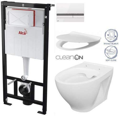 ALCAPLAST Sádromodul předstěnový instalační systém s bílým/ chrom tlačítkem M1720-1 + WC CERSANIT CLEANON MODUO + SEDÁTKO AM101/1120 M1720-1 MO1