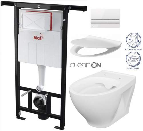 ALCAPLAST Jádromodul předstěnový instalační systém s bílým tlačítkem M1710 + WC CERSANIT CLEANON MODUO + SEDÁTKO AM102/1120 M1710 MO1