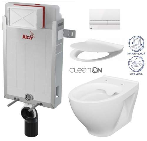 ALCAPLAST Renovmodul předstěnový instalační systém s bílým tlačítkem M1710 + WC CERSANIT CLEANON MODUO + SEDÁTKO AM115/1000 M1710 MO1