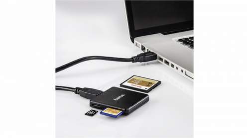 Hama Multi čtečka karet USB 3.0, SD/microSD/CF, černá; 124022