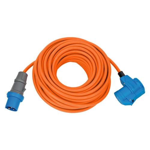 CEE adaptérový kabel Campingový 1,5m kabel v oranžové barvě (CEE zástrčka a úhlová spojka včetně kombinované zásuvky bezpečnostních kontaktů, 230V/16A, pro trvalé venkovní použití) (1132920525) 1132920525