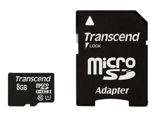 TRANSCEND MicroSDHC karta 8GB Premium, Class 10 UHS-I 300x + adaptér TS8GUSDU1