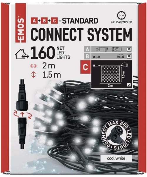 EMOS Standard LED spojovací vánoční řetěz – síť, 1,5x2 m