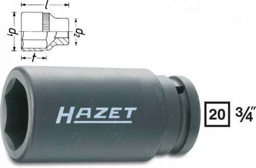 Silový nástrčný klíč Hazet 27 mm, vnější šestihran, 3/4", chrom-vanadová ocel 1000SLG-27