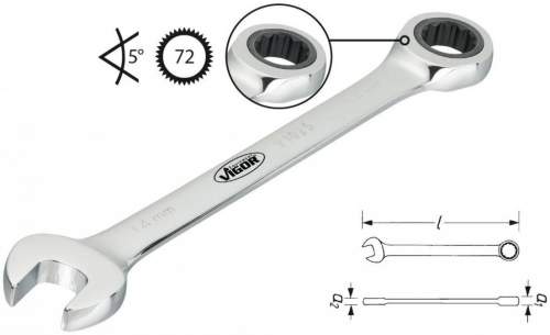 Ráčnový očkoplochý klíč, SW 10 mm, dlouhé provedení VIGOR V1010