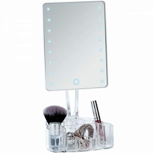 Wenko Trenno Bílé kosmetické zrcadlo s LED podsvícením a organizérem na make-up