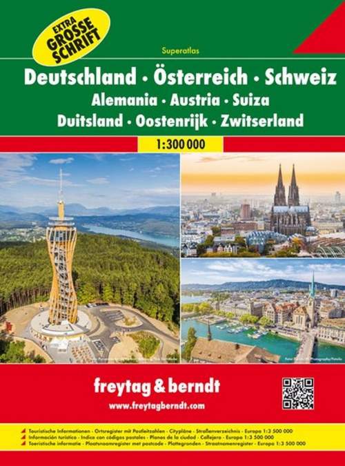 Německo Rakousko Švýcarsko atlas 1:300 000 - Freytag a Berndt