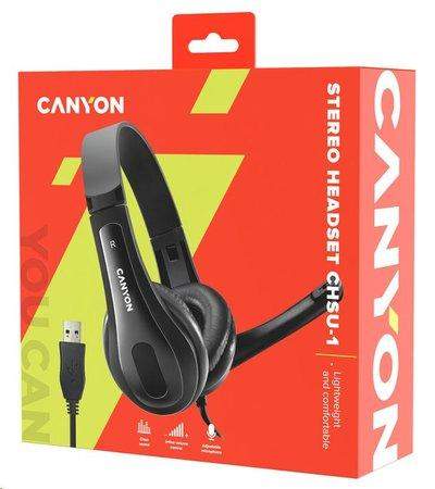 CANYON headset CHSU-1, lehký, USB připojení, černá