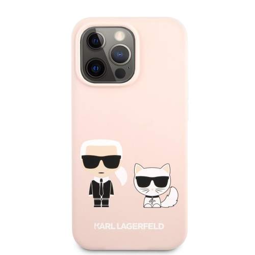 Silikonové pouzdro Karl Lagerfeld and Choupette Liquid Silicone s MagSafe pro Apple iPhone 13 Pro Max, růžová