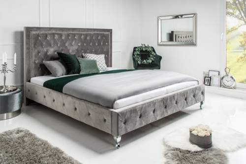 Noble Home Stříbrošedá sametová postel Gavano, 160x200 cm