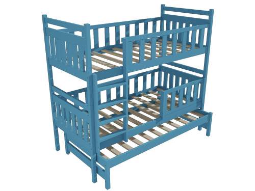 Vomaks Patrová postel s výsuvnou přistýlkou PPV 008 se zábranou Rozměr: 90 x 200 cm, Prostor mezi lůžky: 80 cm, Barva: barva modrá