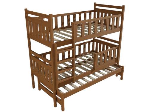 Vomaks Patrová postel s výsuvnou přistýlkou PPV 008 se zábranou Rozměr: 80 x 200 cm, Barva: moření dub