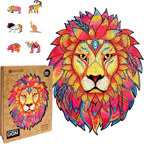 Oem Puzzle dřevěné, barevné Tajemný lev