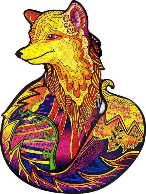 Oem Puzzle dřevěné, barevné tajemná liška