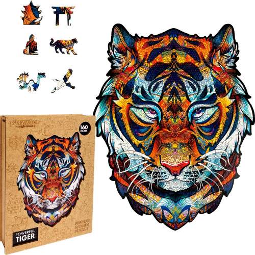 Oem Puzzle dřevěné, barevné Mocný Tygr