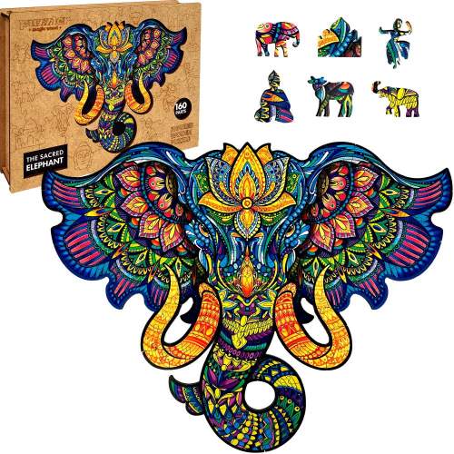 Oem Puzzle dřevěné, barevné Posvátný Slon