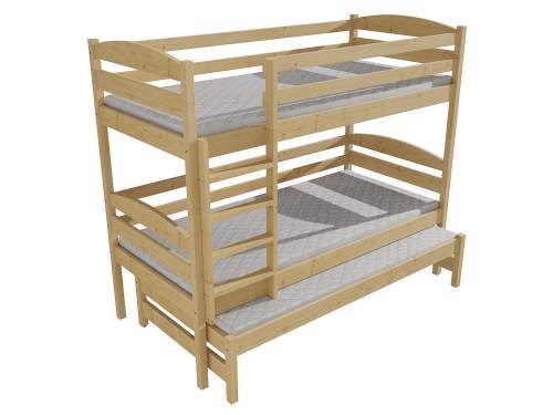 Patrová postel s výsuvnou přistýlkou PPV 016 Rozměr: 80 x 200 cm, Prostor mezi lůžky: 80 cm, Barva: surové dřevo