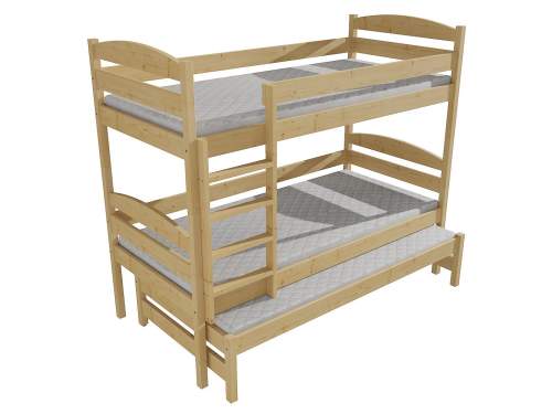 Vomaks Patrová postel s výsuvnou přistýlkou PPV 009 Rozměr: 90 x 200 cm, Prostor mezi lůžky: 80 cm, Barva: surové dřevo