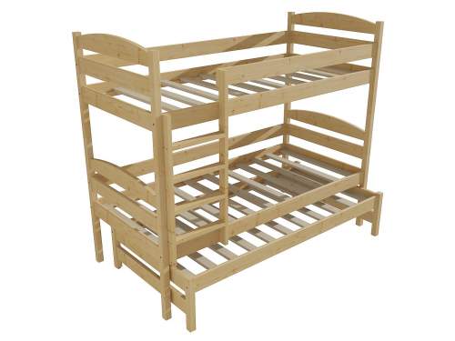 Patrová postel s výsuvnou přistýlkou PPV 009 Rozměr: 80 x 180 cm, Prostor mezi lůžky: 80 cm, Barva: bezbarvý lak