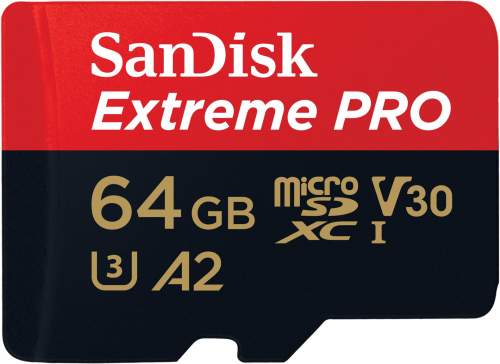 SanDisk micro SDXC karta 64GB Extreme PRO (200 MB/s Class 10, UHS-I U3 V30) + adaptér SDSQXCU-064G-GN6MA