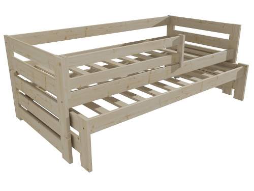 Dětská postel s výsuvnou přistýlkou DPV 007 se zábranou Rozměr: 80 x 200 cm, Barva: surové dřevo