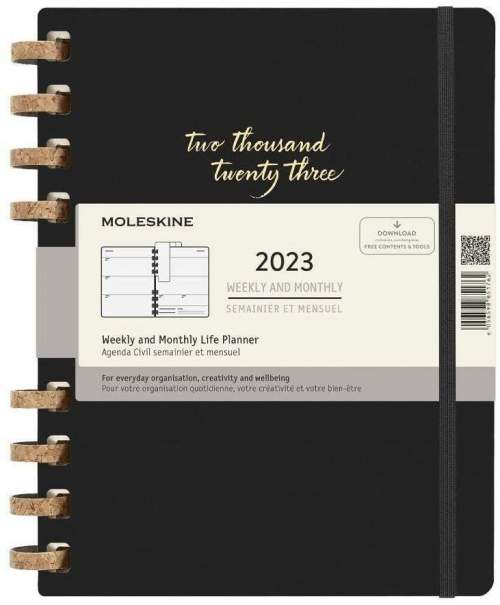Moleskine Spirálový plánovací zápisník 2023 černý XL