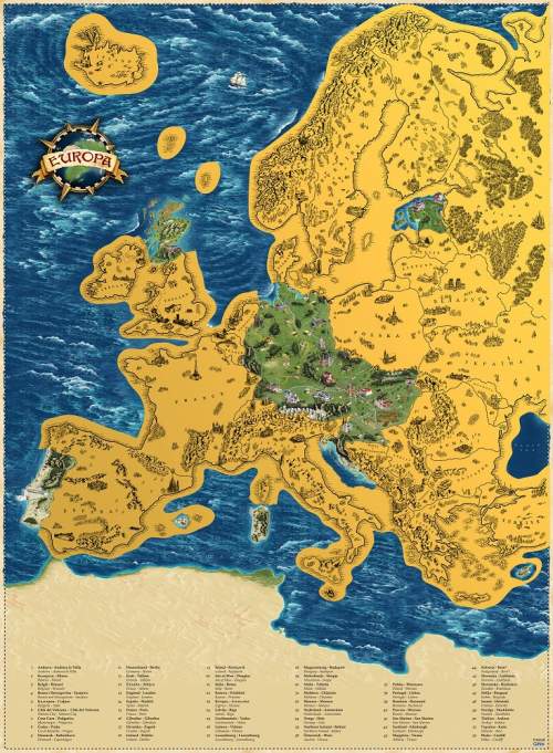 Stírací mapa Evropy Deluxe XL - zlatá