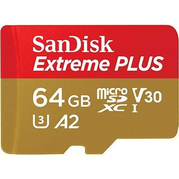 SanDisk micro SDXC karta 64GB Extreme PLUS (200 MB/s Class 10, UHS-I U3 V30) + adaptér SDSQXBU-064G-GN6MA