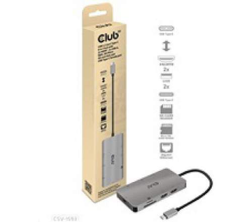 Club3D Dokovací stanice 8v1 USB-C 3.2 - 2xHDMI, 2xUSB-A, RJ45, SD/ Micro SD, USB-C (F) CSV-1593