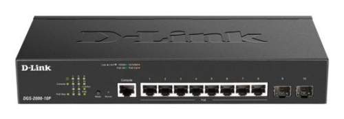 D-Link DGS-2000-10P Managed PoE switch, 8x GbE PoE+, 2x SFP, PoE 65W, fanless