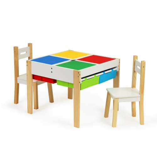 Ecotoys Dřevěný s LEGO podložkou a 2 ks židle, XKF002