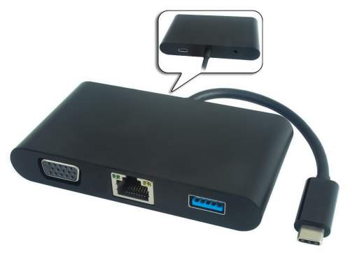 PremiumCord Převodník USB3.1 na VGA + Audio + USB3.0 + RJ45 + PD charge
