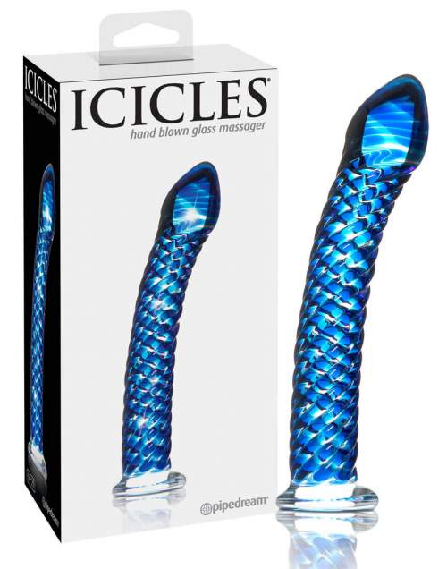 Icicles No. 29 - spiral penis glass dildo (blue)