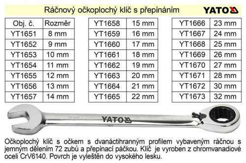 Yato Klíč očkoplochý ráčnový 13 mm