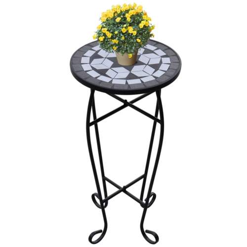 VIDA Mozaikový odkládací stolek na květiny černobílý