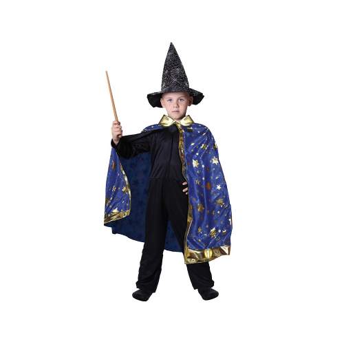 Rappa Dětský kouzelnický modrý plášť s hvězdami čarodějnice / Halloween