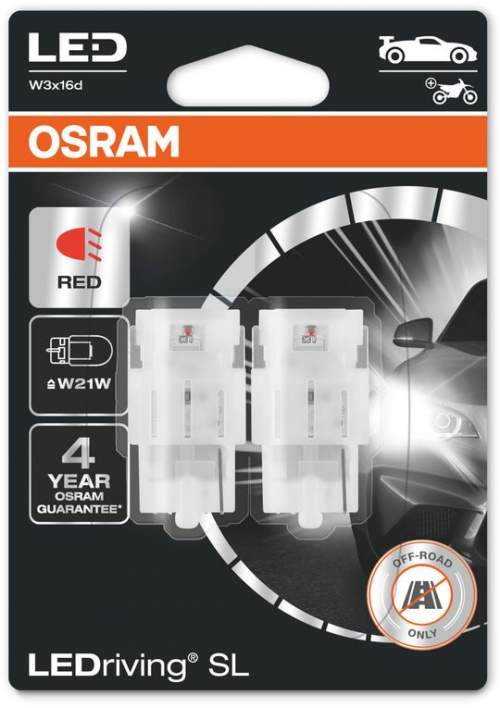 OSRAM LED W21W 7505DRP-02B RED 12V 1,4W W3x16d