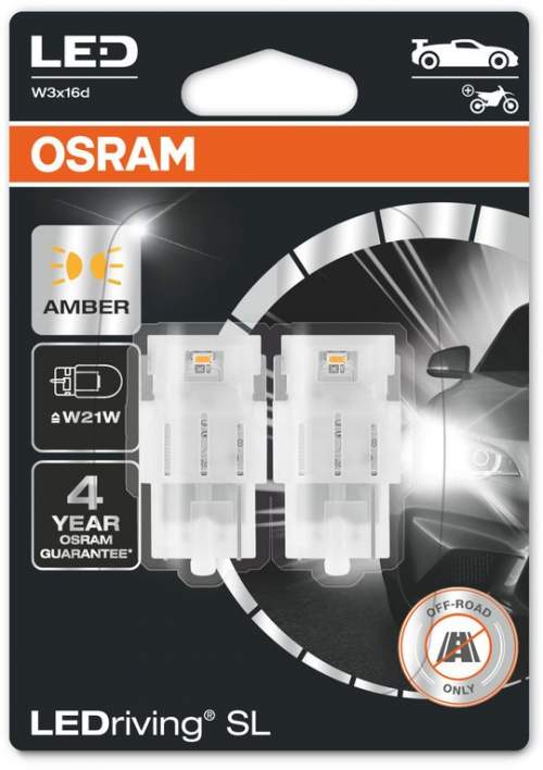 OSRAM LED W21W 7505DYP-02B AMBER 12V 2W W3x16d