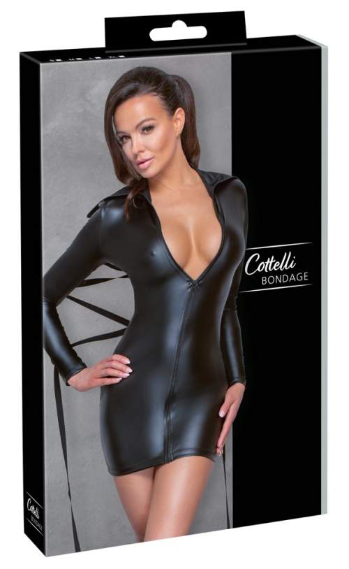 Cottelli Bondage - Shiny, tailor-made dress with bandage (black)S