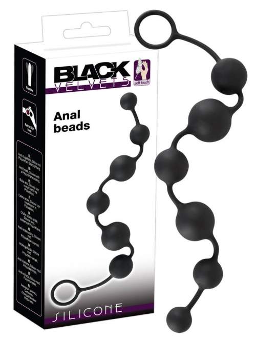 You2Toys Black Velvets Anal Beads, černé anální kuličky 40 x 2,3–3,9 cm